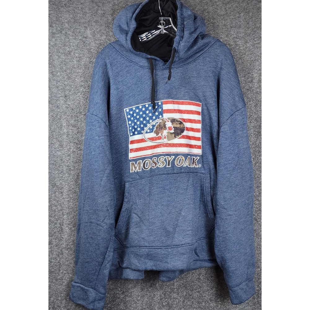 Mossy Oak Hoodie Mens 3X Blue American Flag Camo‎ Logo Graphic Fleece Sweatshirt